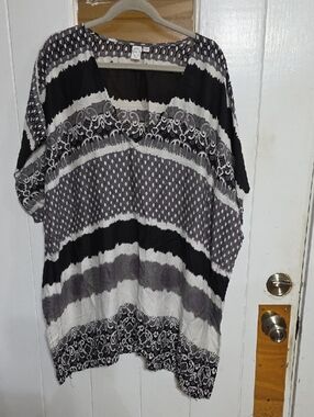 Koy Resort Women's Beach Cover Up Tunic Black/Gray/White Pattern Block Sz L EUC